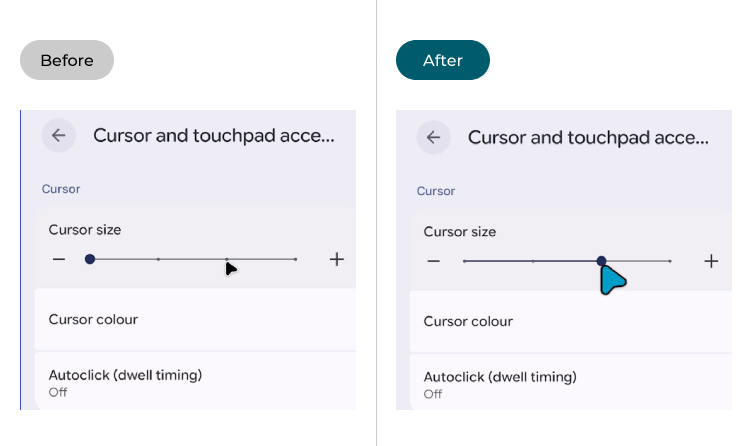 The mouse cursor before and after adjustment